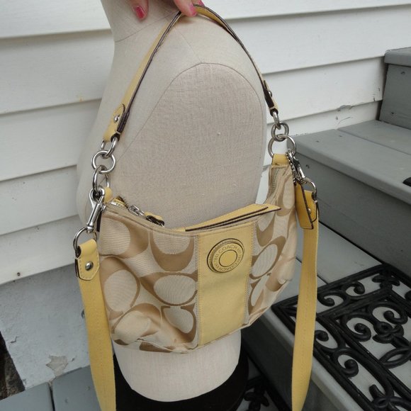 Coach 2 Way Satchel Signature Stripe Demi Cross Body F19218 Yellow/Cream - Picture 2 of 11